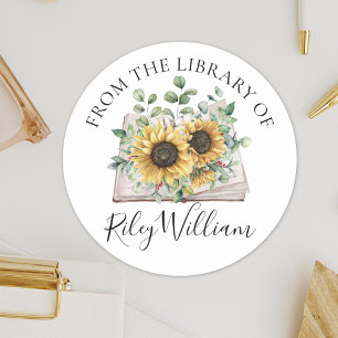 Sunflower Grow From Book The Library of Bookplate Classic Round Sticker