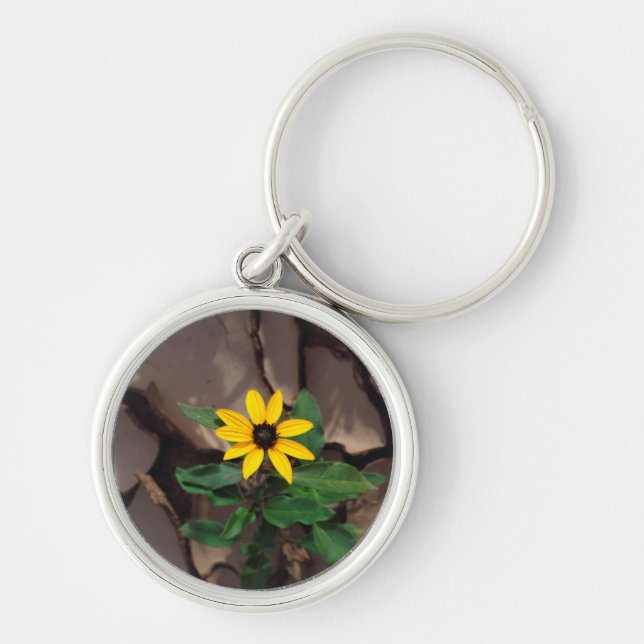 Sunflower growing from Cracked Mud Key Ring (Front)
