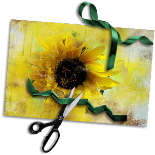 Sunflower Grunge Floral Decoupage Ephemera Tissue Paper