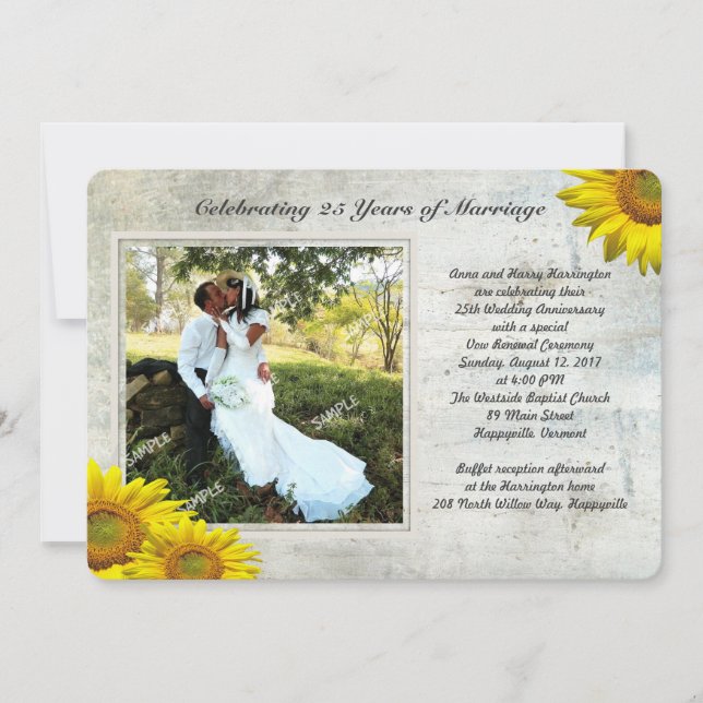 Sunflower Grunge Photo Renewing Marriage Vows Invitation (Front)
