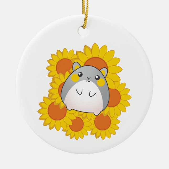 Sunflower Hamster Ceramic Ornament (Front)