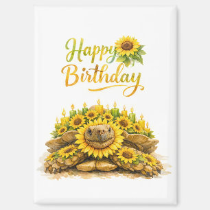 Sunflower Happy Birthday Sulcata Tortoise  Magnet