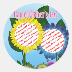 Sunflower Happy Mother's Day Photo Frame Classic Round Sticker
