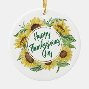 Sunflower Happy Thanksgiving Floral Ornament