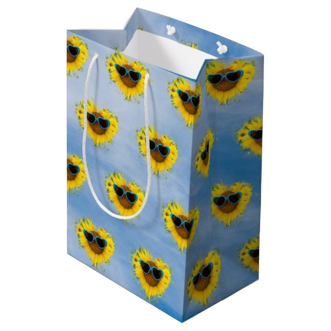 Sunflower Heart Abstract on Sky    Medium Gift Bag (Back Angled)