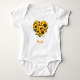 Sunflower heart baby bodysuit