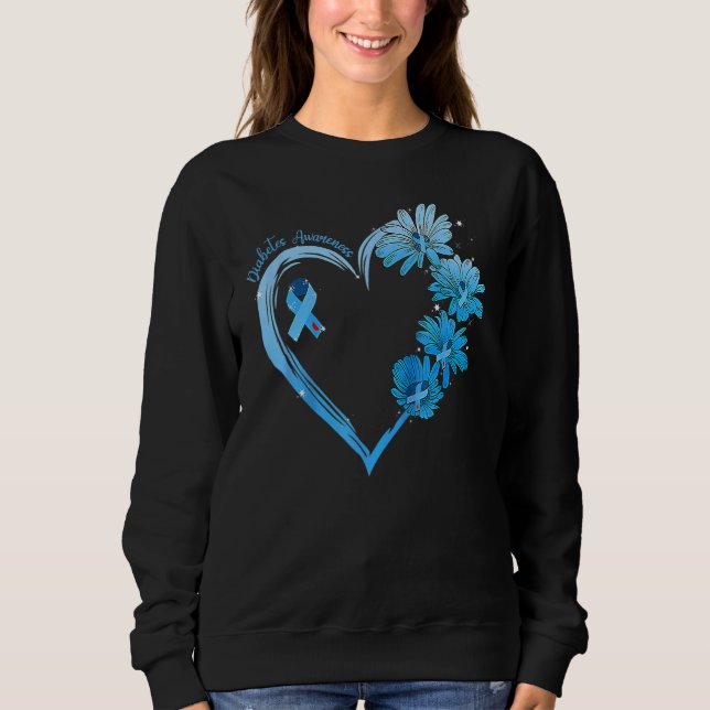Sunflower Heart Blue Ribbon Diabetes Awareness Mon Sweatshirt (Front)