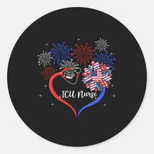 Sunflower Heart Fireworks Icu Nurse Happy 4th Of J Classic Round Sticker