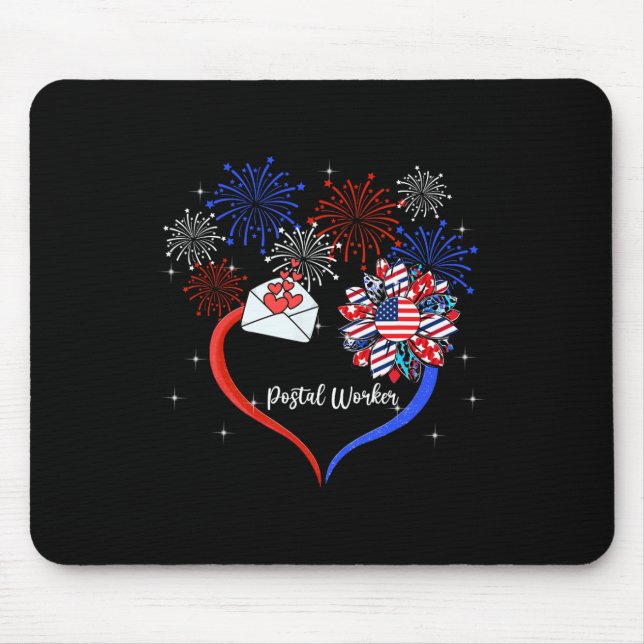 Sunflower Heart Fireworks Postal Worker Happy 4th  Mouse Pad (Front)