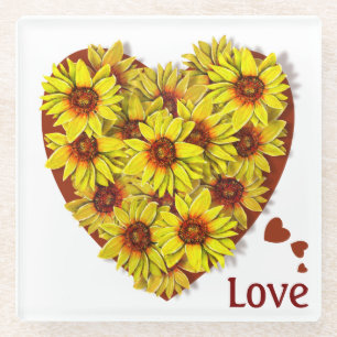 Sunflower Heart Glass Coaster