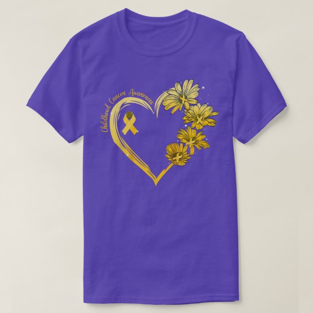 Sunflower Heart Gold Ribbon Childhood Cancer Aware T-Shirt (Design Front)