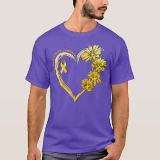 Sunflower Heart Gold Ribbon Childhood Cancer Aware T-Shirt
