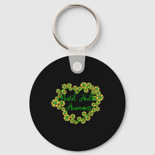 Sunflower Heart Green Ribbon Mental Health Awarene Key Ring