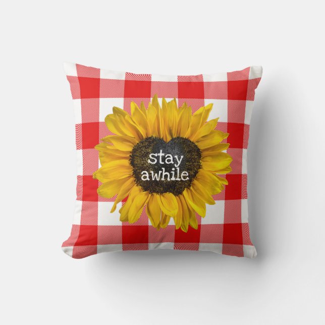 Sunflower Heart on Buffalo Plaid  Cushion (Front)