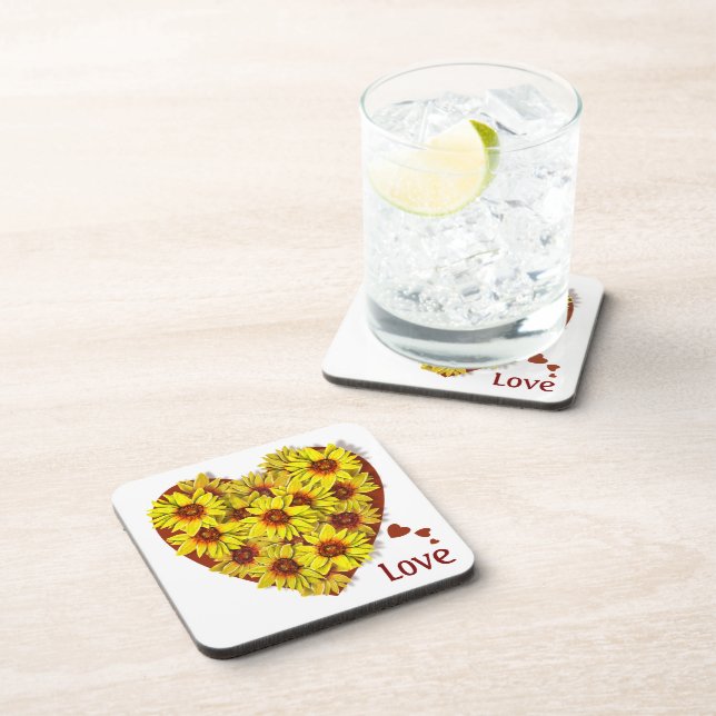 Sunflower Heart Plastic Coaster (Right Side)