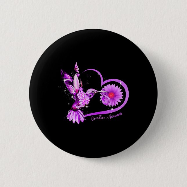 Sunflower Heart Purple Ribbon Overdose Awareness  6 Cm Round Badge (Front)