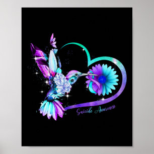 Sunflower Heart Purple Ribbon Suicide Awareness Poster