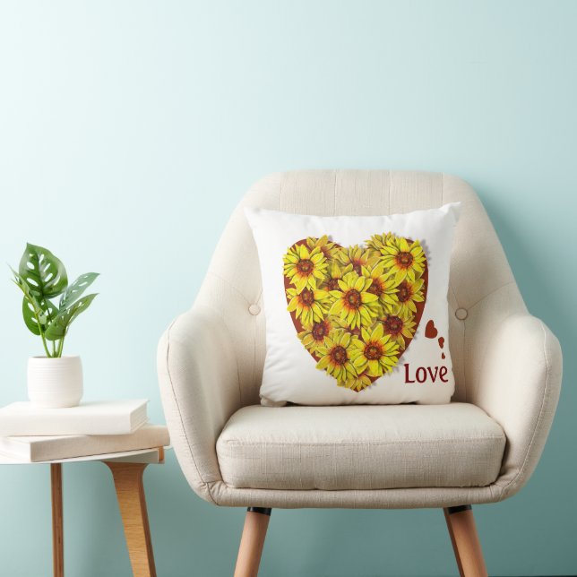 Sunflower Heart Throw Pillow (Chair)