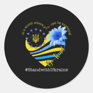 Sunflower Heart Ukrainian Flag Be Kind Stand With Classic Round Sticker
