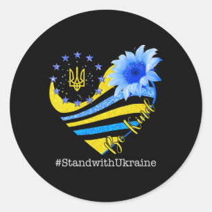 Sunflower Heart Ukrainian Flag Be Kind Stand With Classic Round Sticker