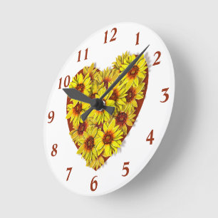 Sunflower Heart Wall Clock