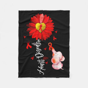 Sunflower Heart Warrior Red Elephant Heart Disease Fleece Blanket