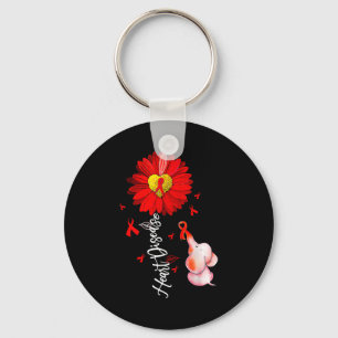 Sunflower Heart Warrior Red Elephant Heart Disease Key Ring