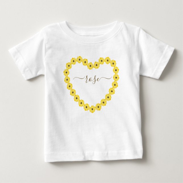 Sunflower Heart With Custom Name Baby T-Shirt (Front)
