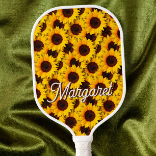 Sunflower Helianthus annuus Elegant Script Name Pickleball Paddle