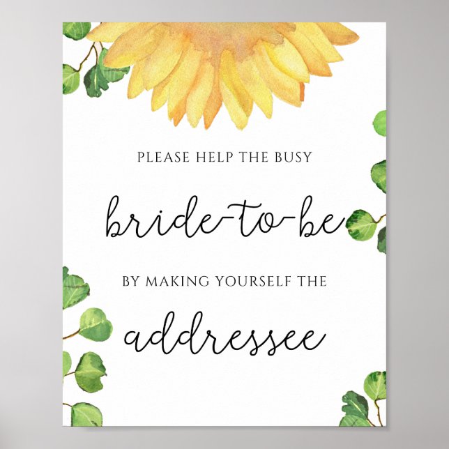 Sunflower help the busy bride Address  Poster (Front)