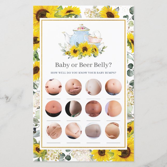 Sunflower High Tea Party Baby or Beer Belly Game (Front)