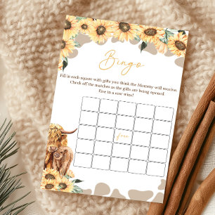 Sunflower Highland Cow Baby Shower Bingo Game