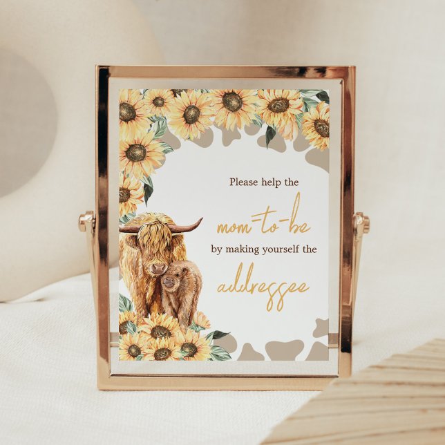 Sunflower Highland Cow Envelope Station Poster (Summer Holy Cow Baby Shower Envelope Station Sign)