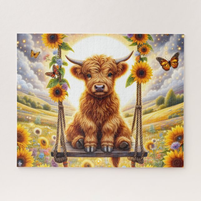Sunflower Highland Cow Jigsaw Puzzle (Horizontal)