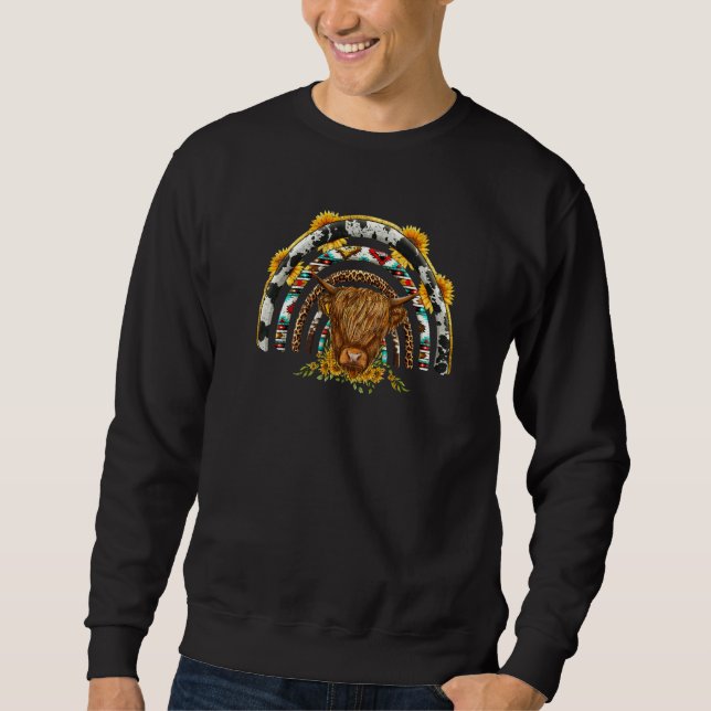 Sunflower Highland Cow Rainbow Cowhide Western Cou Sweatshirt (Front)