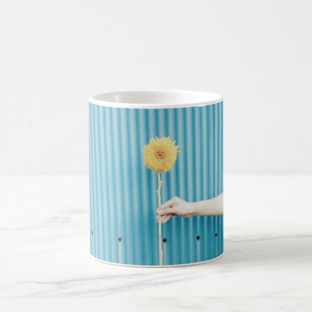 Sunflower Himawari Light Blue Yellow Flower Coffee Mug (Center)