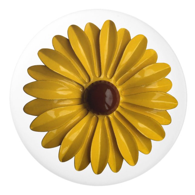 Sunflower Hippie Daisy Flower Floral BOHO Yellow Ceramic Knob (Front)