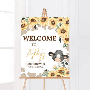 Sunflower Holy Cow Baby Shower Welcome Poster