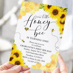 Sunflower Honey Bee First Birthday Invitation