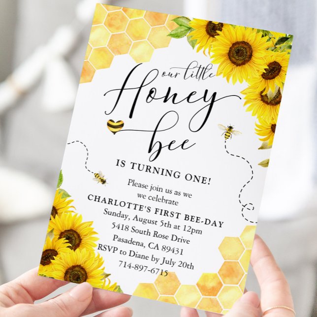 Sunflower Honey Bee First Birthday Invitation (Creator Uploaded)