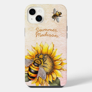 Sunflower Honey Bees Summer Floral Script Name iPhone 14 Plus Case
