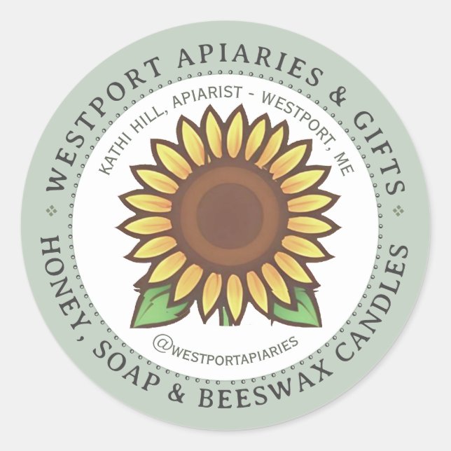 Sunflower Honey & HIve Products Business Card Classic Round Sticker (Front)