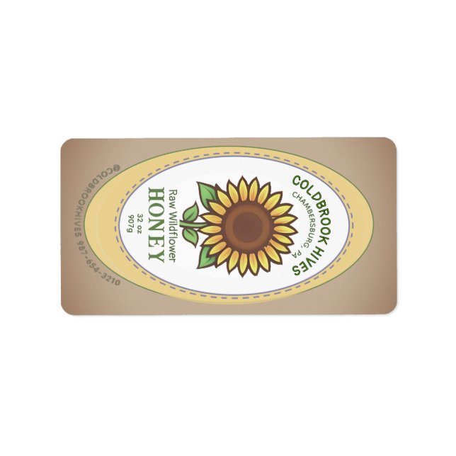 Sunflower Honey Label Dotted on Oval Kraft Border  (Front)