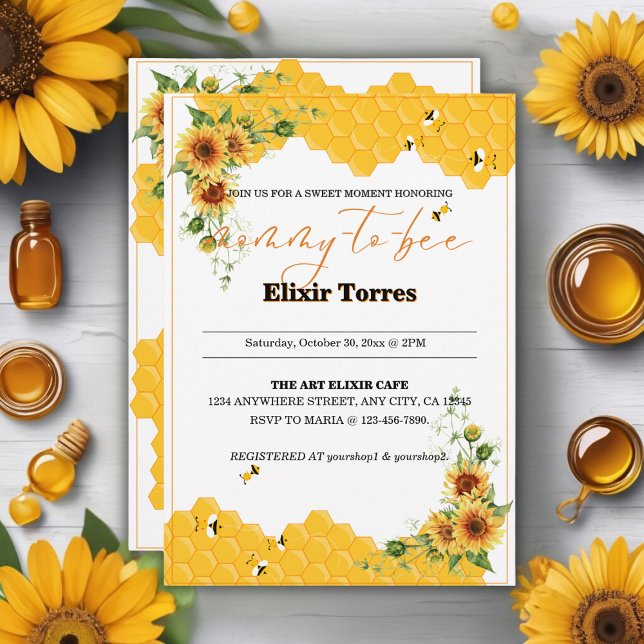 Sunflower Honeycomb Mummy-To-Bee Baby Shower Invitation (Creator Uploaded)