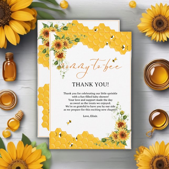Sunflower Honeycomb Mummy-To-Bee Baby Shower Thank You Card (Creator Uploaded)