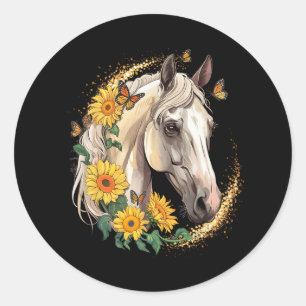 Sunflower Horse Cowgirl Equestrian Horseback Ridin Classic Round Sticker