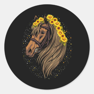 Sunflower Horse Portrait Cowgirl Equestrian Horseb Classic Round Sticker