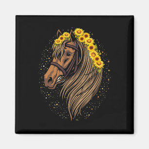 Sunflower Horse Portrait Cowgirl Equestrian Horseb Magnet