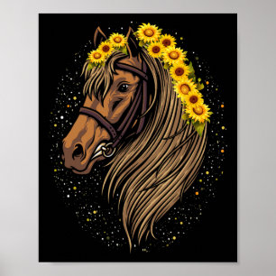 Sunflower Horse Portrait Cowgirl Equestrian Horseb Poster