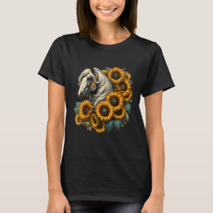 Sunflower Horse Portrait Cowgirl Equestrian Horseb T-Shirt